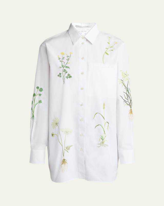 Floral Embroidered Button Down Blouse